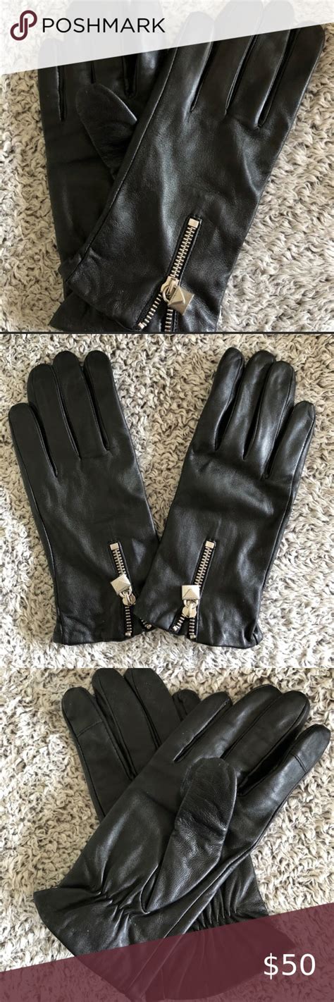 women's michael kors leather glove zipper black|Women's Black Hats & Gloves .